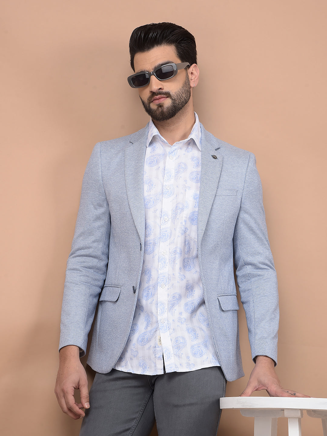 Blue Single Breasted Blazer-Men Blazers-Crimsoune Club