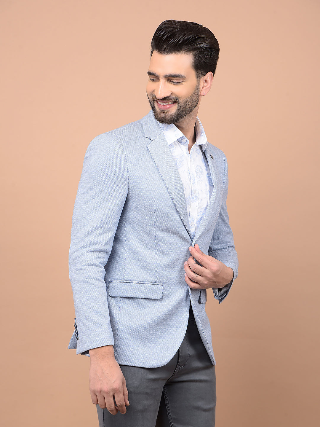 Blue Single Breasted Blazer-Men Blazers-Crimsoune Club