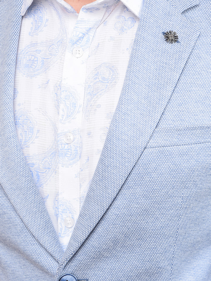 Blue Single Breasted Blazer-Men Blazers-Crimsoune Club