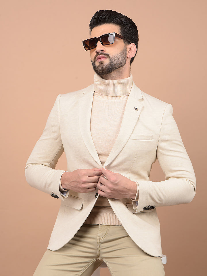 Beige Single Breasted Blazer-Men Blazers-Crimsoune Club