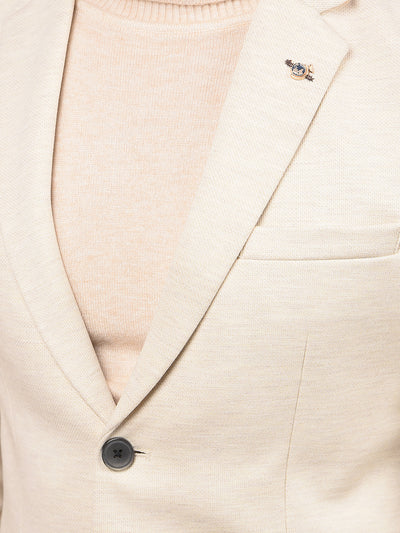 Beige Single Breasted Blazer-Men Blazers-Crimsoune Club