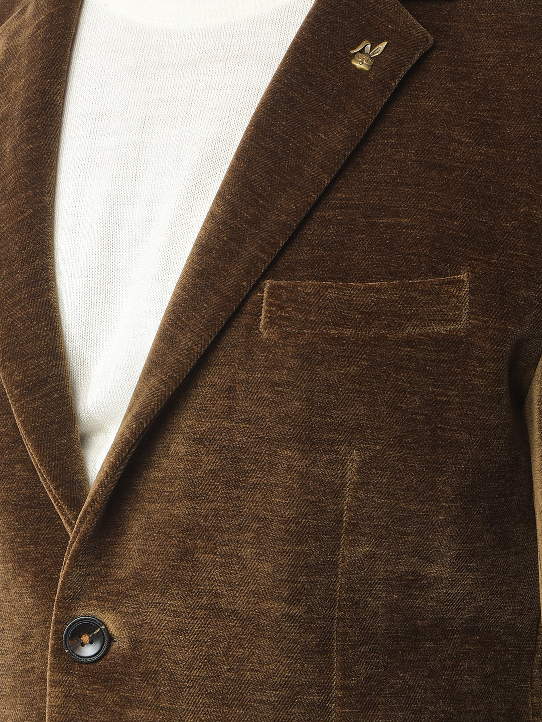 Brown Single-Breasted Velvet Blazer-Men Blazers-Crimsoune Club