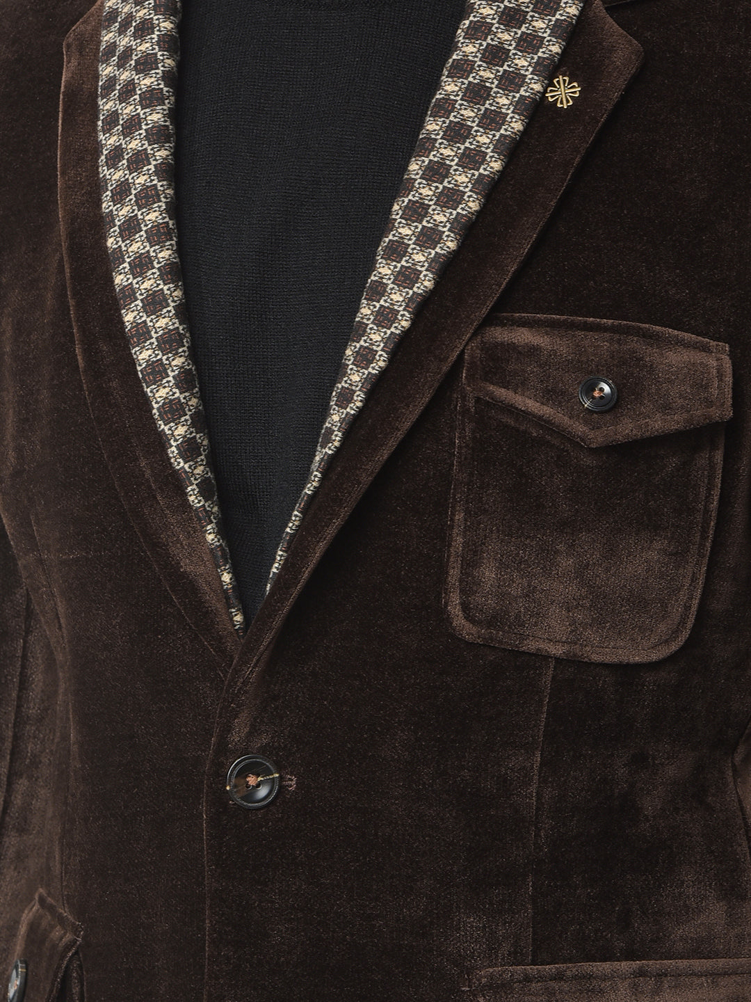 Brown Notched Lapel Single-Breasted Blazer-Men Blazers-Crimsoune Club
