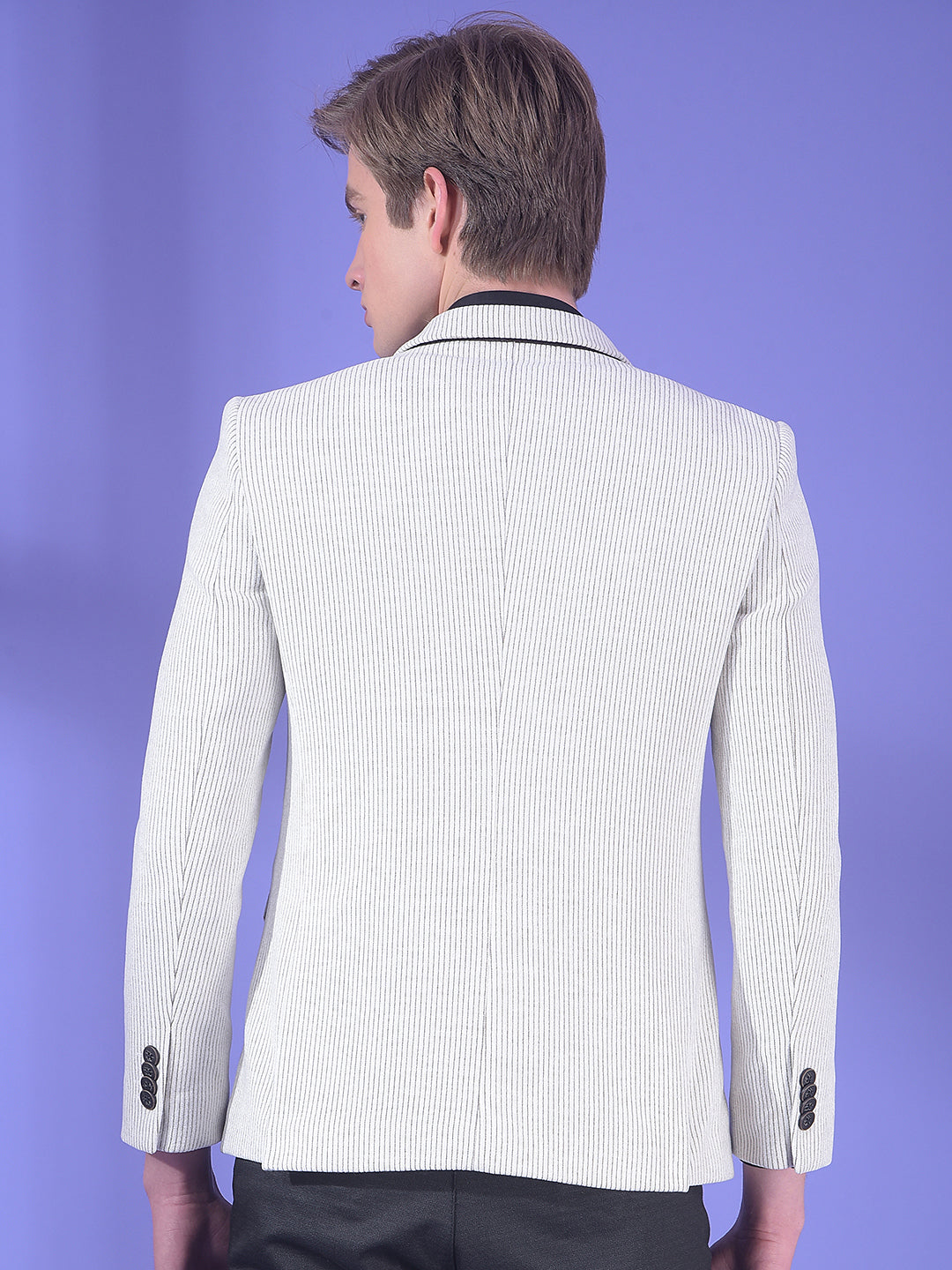 Beige Vertical Stripes Notched Lapel Single-Breasted Blazer-Men Blazers-Crimsoune Club