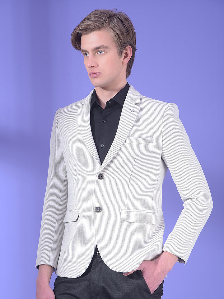 Beige Vertical Stripes Notched Lapel Single-Breasted Blazer-Men Blazers-Crimsoune Club