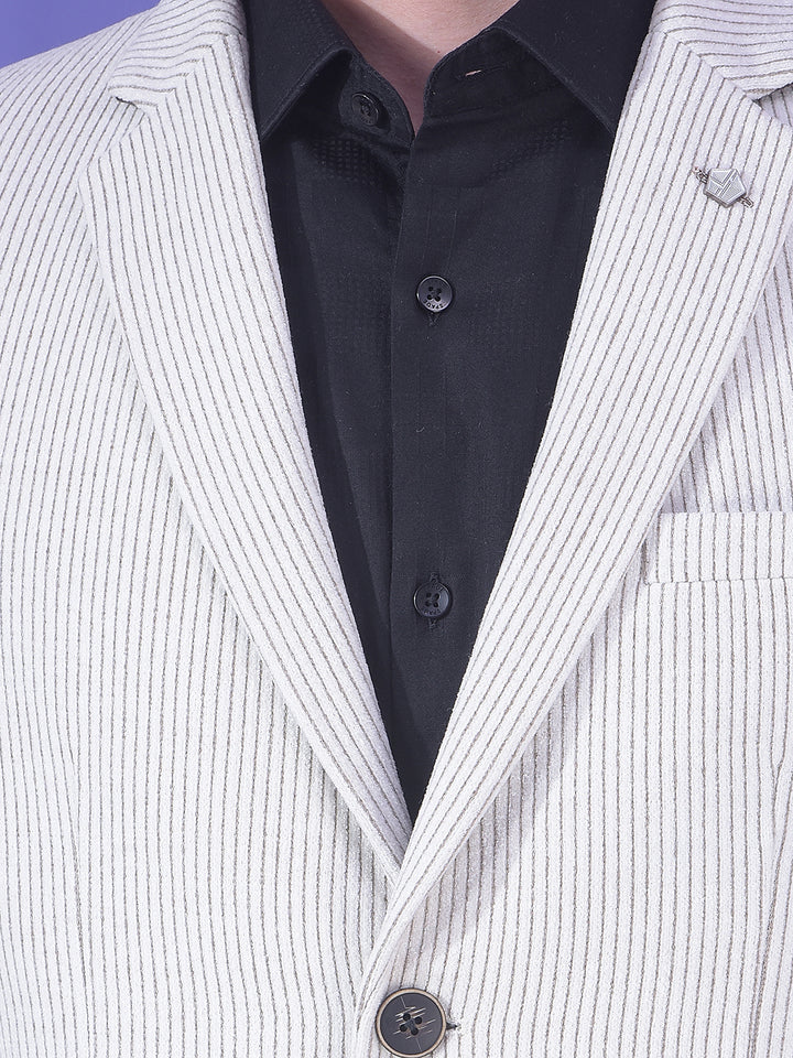 Beige Vertical Stripes Notched Lapel Single-Breasted Blazer-Men Blazers-Crimsoune Club