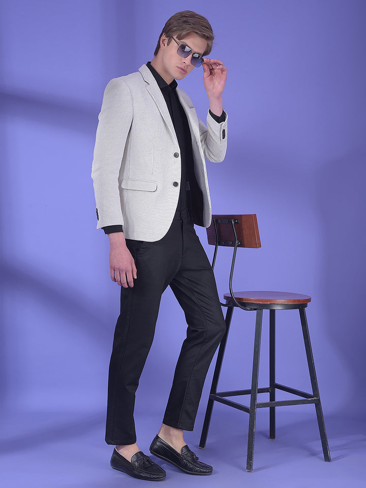 Beige Vertical Stripes Notched Lapel Single-Breasted Blazer-Men Blazers-Crimsoune Club