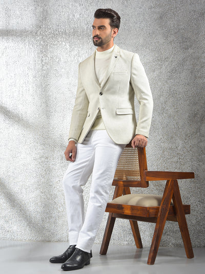 Beige Vertical Stripes Notched Lapel Single-Breasted Blazer-Men Blazers-Crimsoune Club