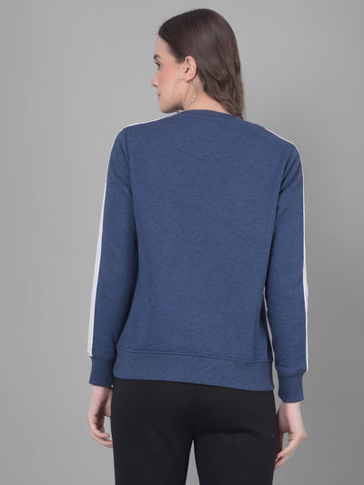 Blue Printed Sweatshirt-Women Sweatshirts-Crimsoune Club