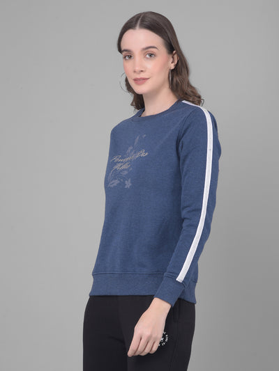 Blue Printed Sweatshirt-Women Sweatshirts-Crimsoune Club