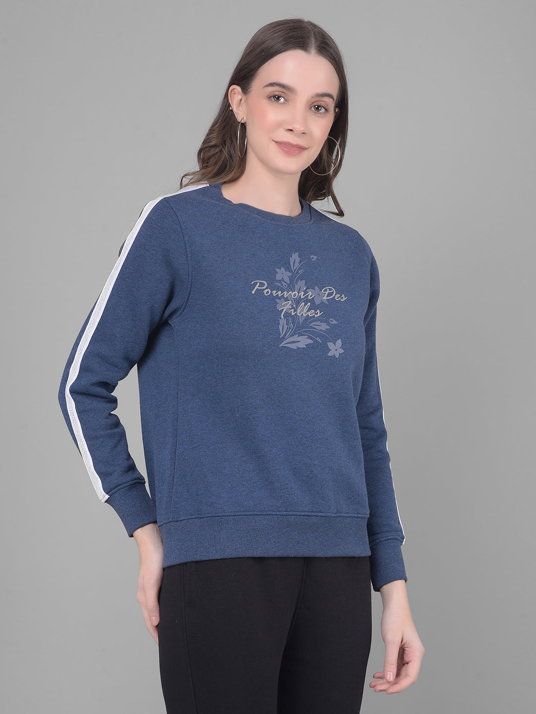 Blue Printed Sweatshirt-Women Sweatshirts-Crimsoune Club