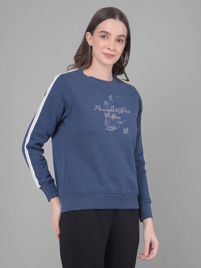 Blue Printed Sweatshirt-Women Sweatshirts-Crimsoune Club