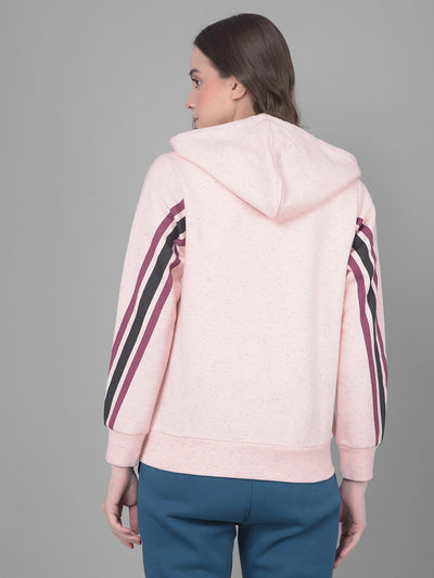 Peach Printed Hodded Sweatshirt-Women Sweatshirts-Crimsoune Club