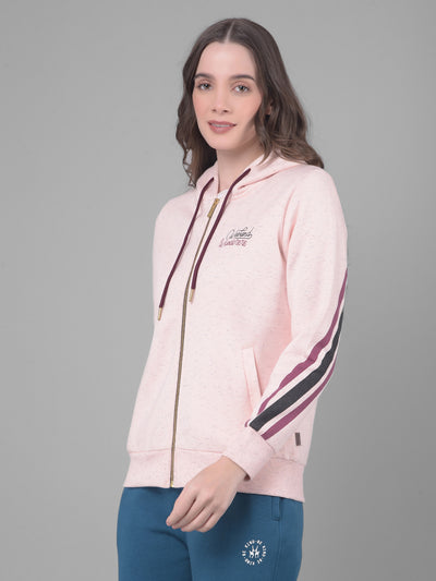 Peach Printed Hodded Sweatshirt-Women Sweatshirts-Crimsoune Club