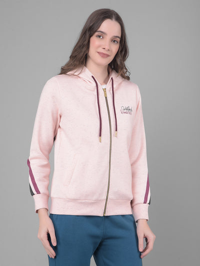 Peach Printed Hodded Sweatshirt-Women Sweatshirts-Crimsoune Club