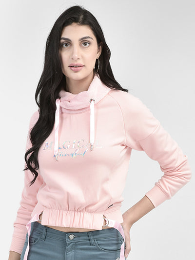 Pink Printed High Neck Sweatshirt-Women Sweatshirts-Crimsoune Club