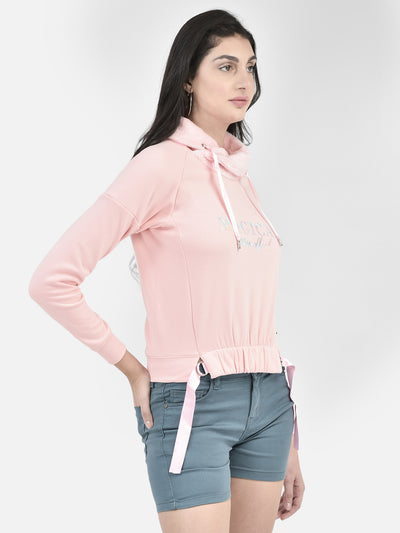 Pink Printed High Neck Sweatshirt-Women Sweatshirts-Crimsoune Club