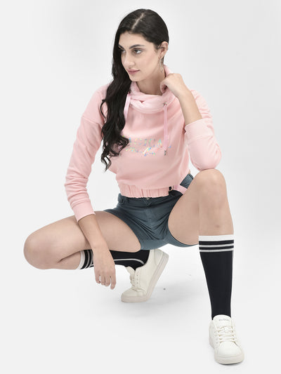 Pink Printed High Neck Sweatshirt-Women Sweatshirts-Crimsoune Club