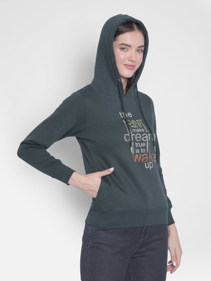 Green Printed Hooded Sweatshirt-Women Sweatshirts-Crimsoune Club