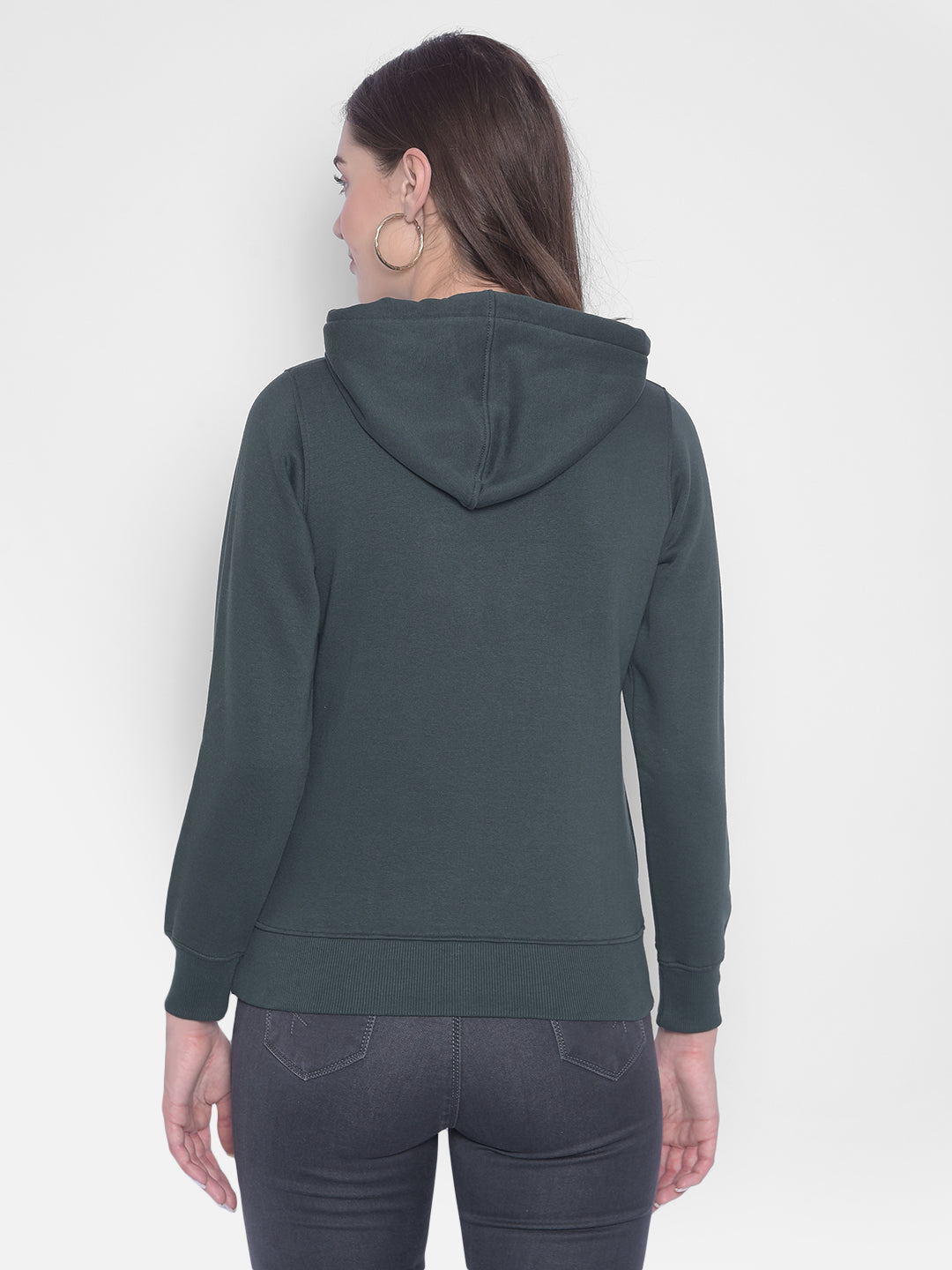 Green Printed Hooded Sweatshirt-Women Sweatshirts-Crimsoune Club
