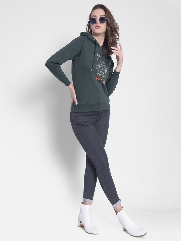 Green Printed Hooded Sweatshirt-Women Sweatshirts-Crimsoune Club
