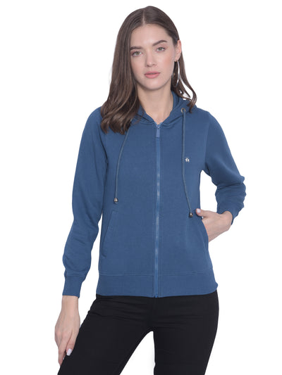 Navy Blue Front Open Sweatshirt-Women Sweatshirts-Crimsoune Club