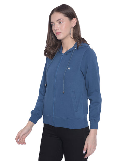 Navy Blue Front Open Sweatshirt-Women Sweatshirts-Crimsoune Club