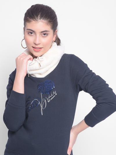 Navy Blue Printed Sweatshirt-Women Sweatshirts-Crimsoune Club