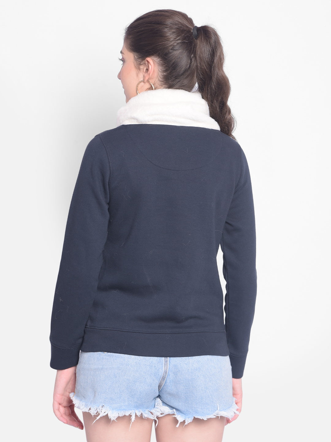Navy Blue Printed Sweatshirt-Women Sweatshirts-Crimsoune Club
