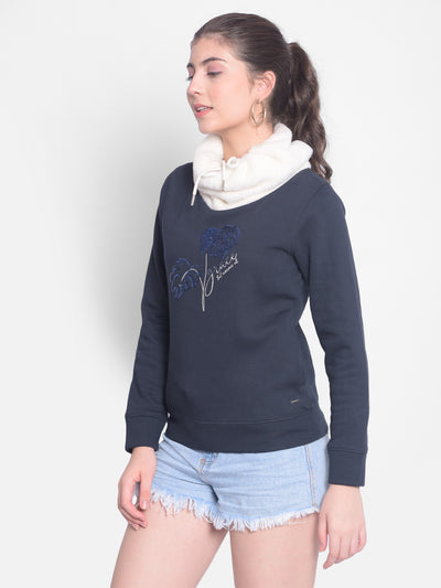 Navy Blue Printed Sweatshirt-Women Sweatshirts-Crimsoune Club