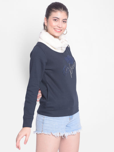 Navy Blue Printed Sweatshirt-Women Sweatshirts-Crimsoune Club
