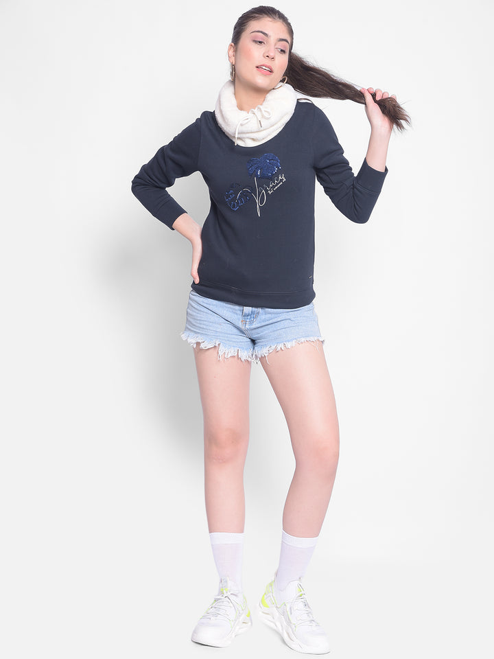 Navy Blue Printed Sweatshirt-Women Sweatshirts-Crimsoune Club