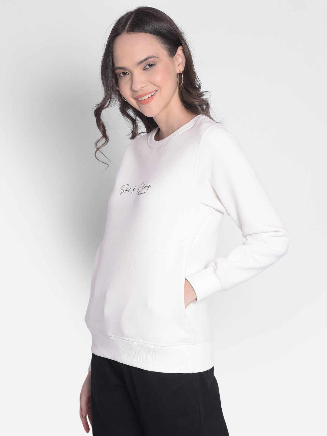 Off White Printed Sweatshirt-Women Sweatshirts-Crimsoune Club