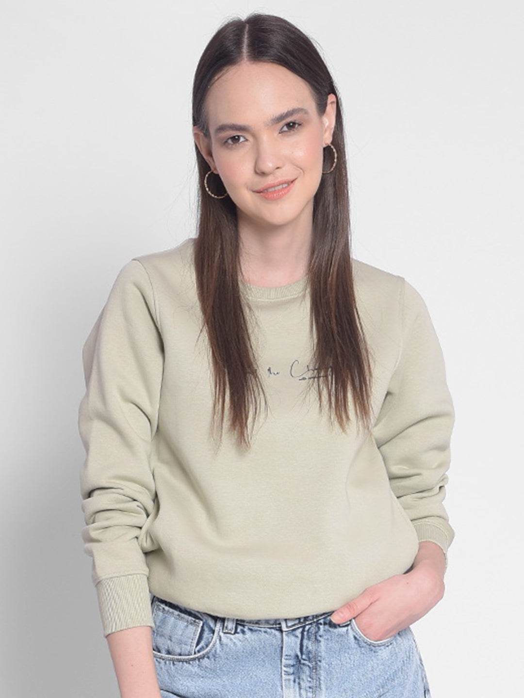 Olive Printed Sweatshirt-Women Sweatshirts-Crimsoune Club