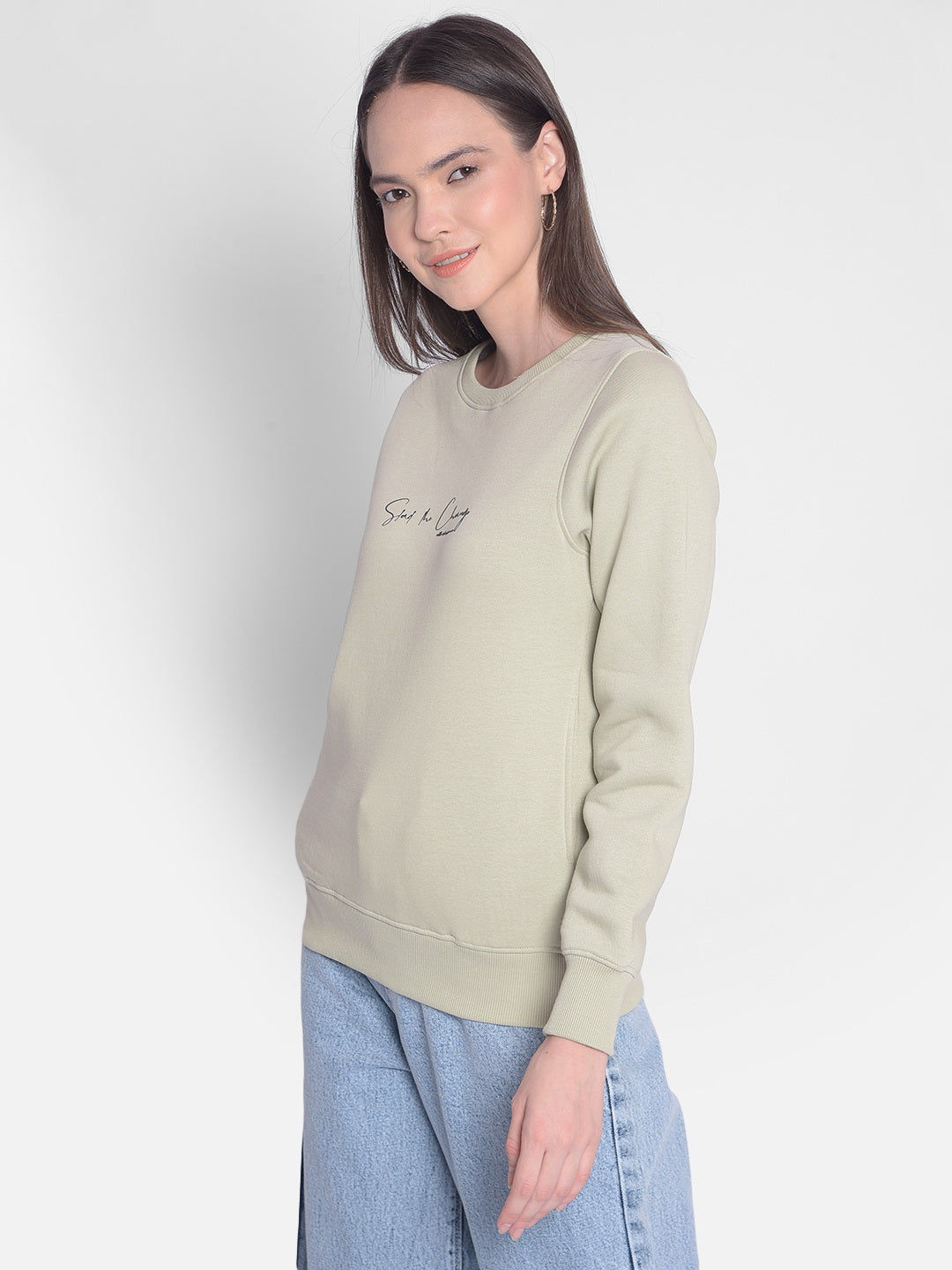 Olive Printed Sweatshirt-Women Sweatshirts-Crimsoune Club