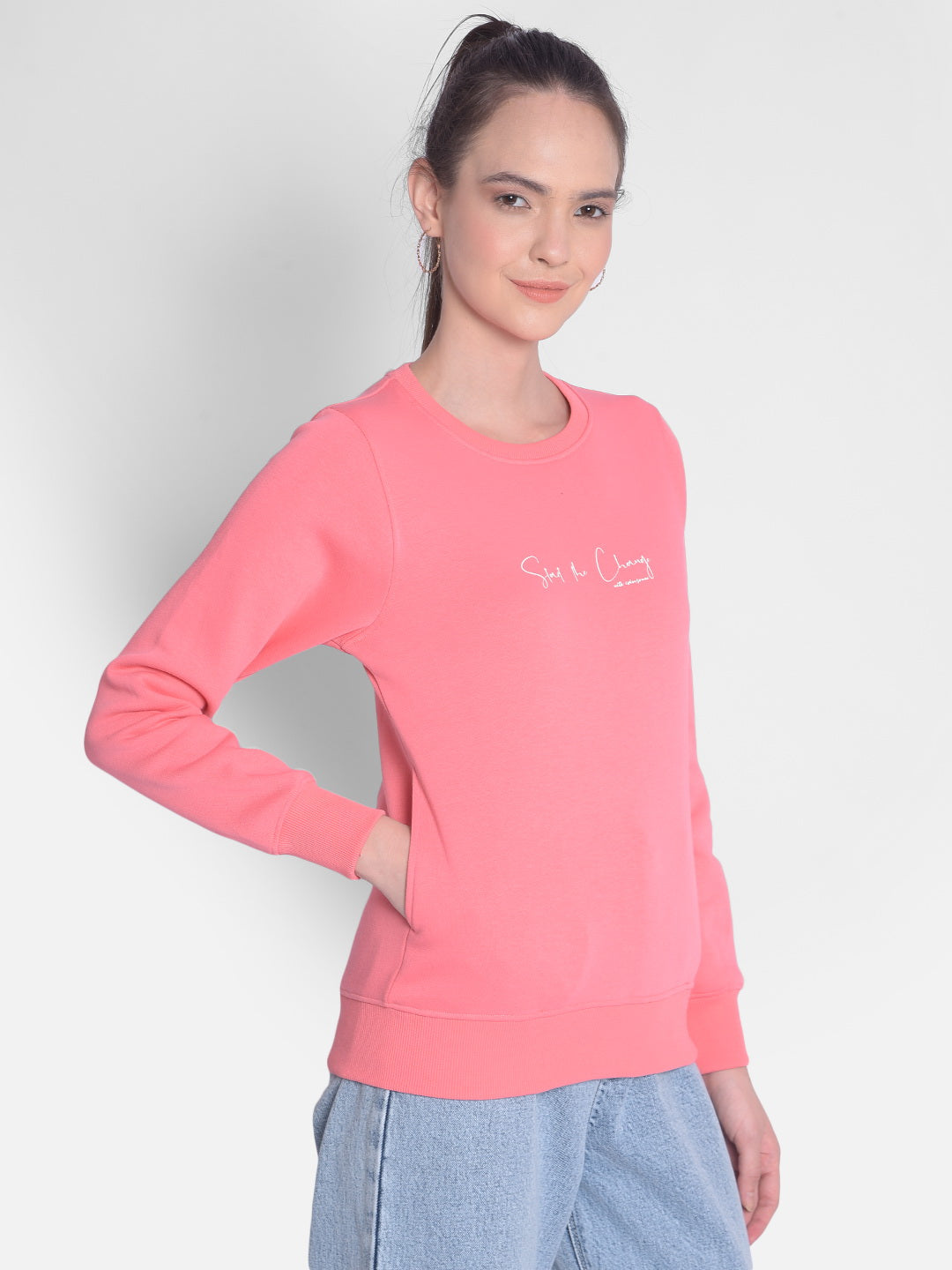Pink Printed Sweatshirt-Women Sweatshirts-Crimsoune Club