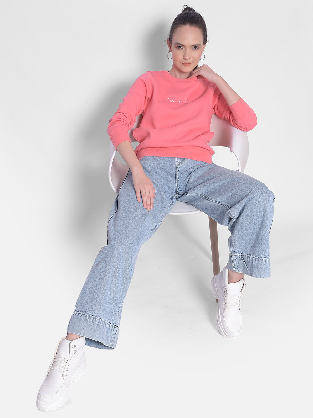 Pink Printed Sweatshirt-Women Sweatshirts-Crimsoune Club