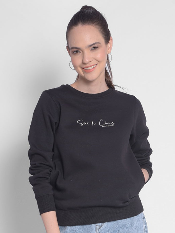 Black Printed Sweatshirt-Women Sweatshirts-Crimsoune Club