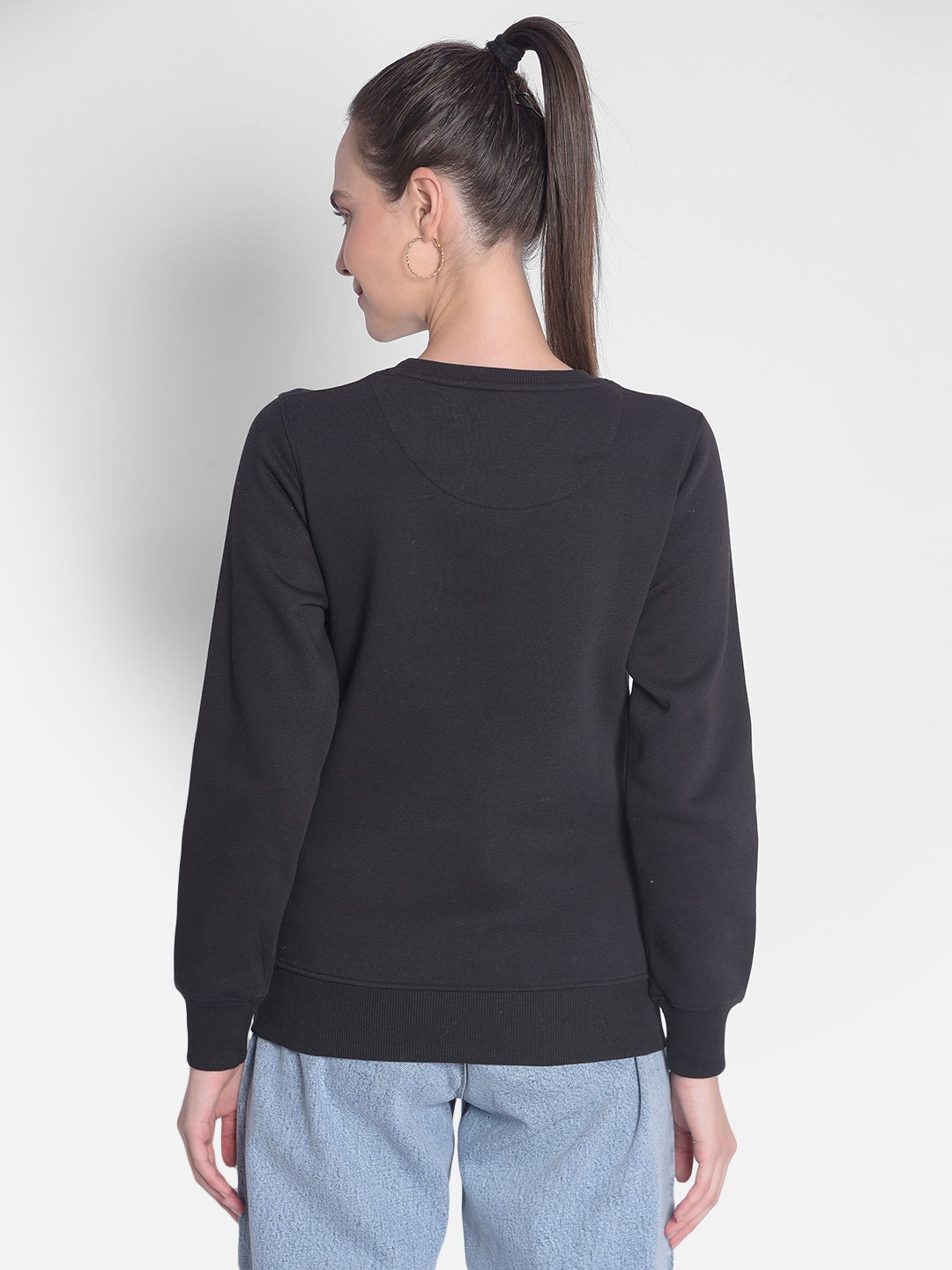Black Printed Sweatshirt-Women Sweatshirts-Crimsoune Club