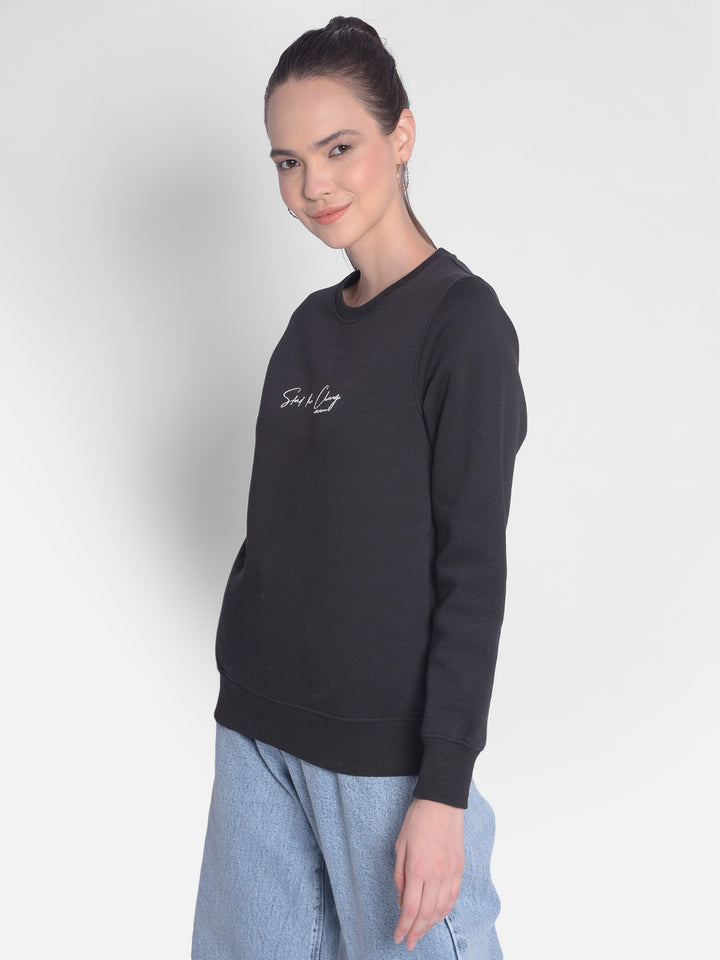 Black Printed Sweatshirt-Women Sweatshirts-Crimsoune Club