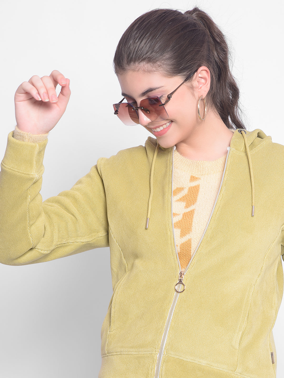 Olive Hooded Sweatshirt-Women Sweatshirts-Crimsoune Club