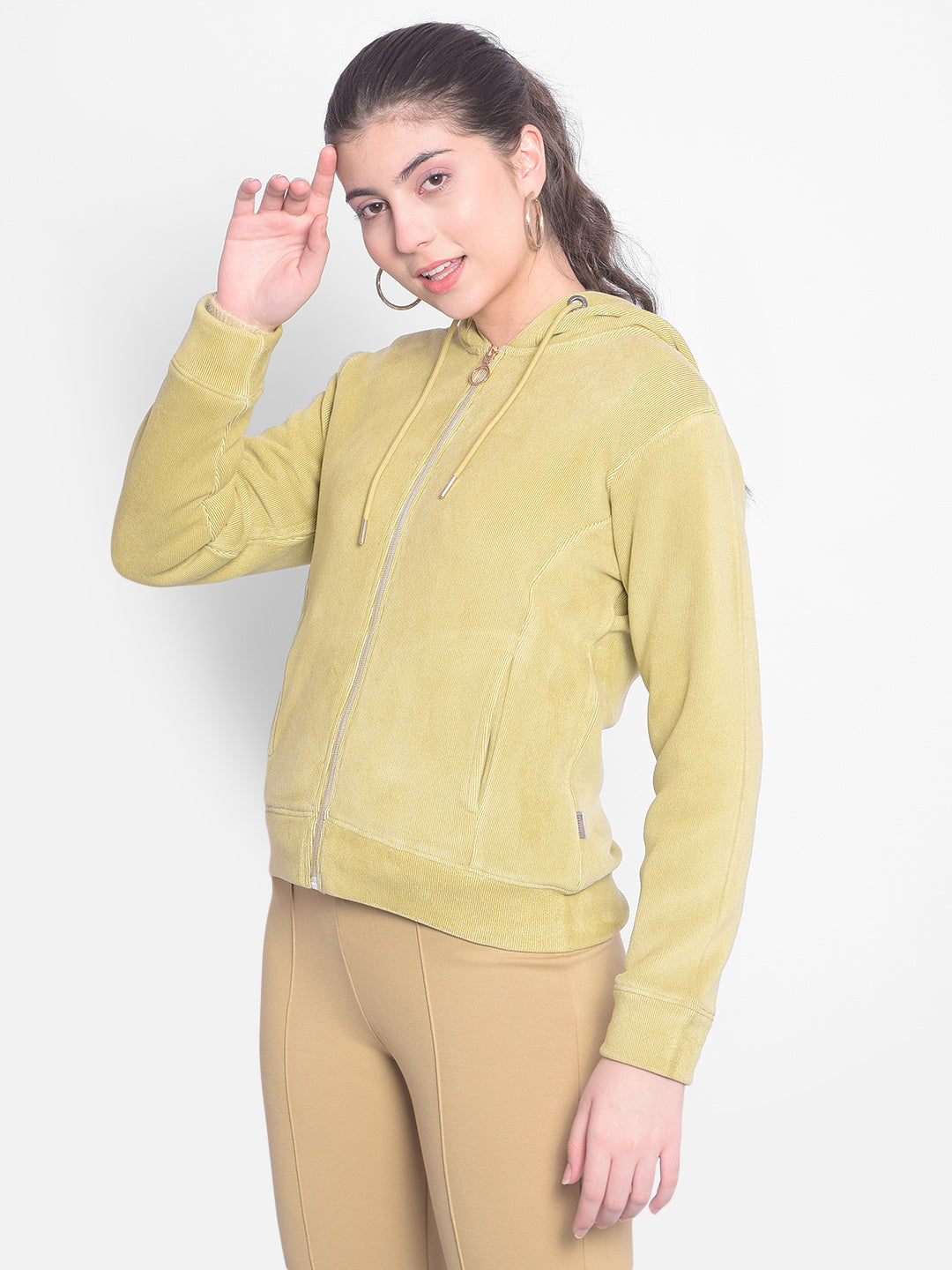 Olive Hooded Sweatshirt-Women Sweatshirts-Crimsoune Club