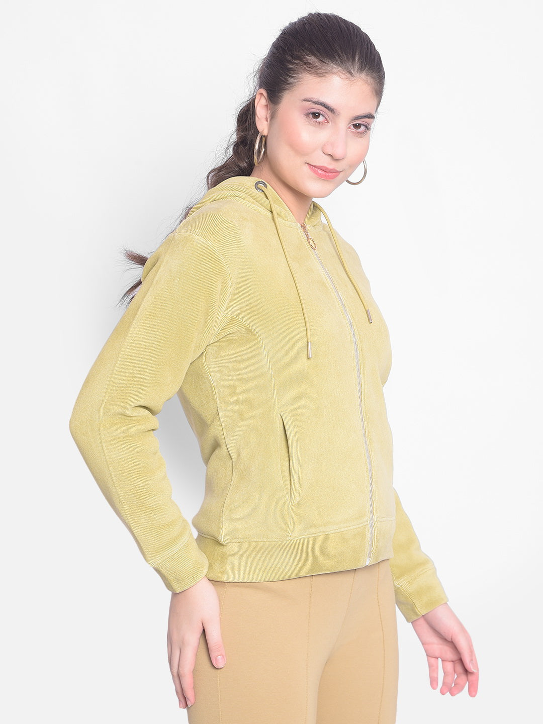 Olive Hooded Sweatshirt-Women Sweatshirts-Crimsoune Club