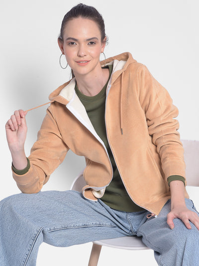 Brown Hooded Front-Open Sweatshirt-Women Sweatshirts-Crimsoune Club