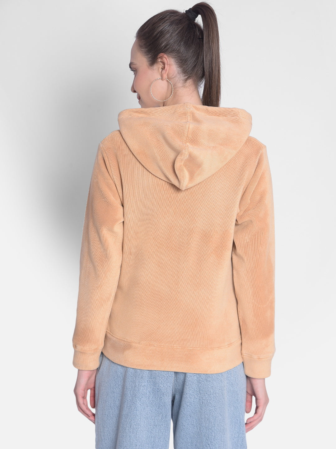 Brown Hooded Front-Open Sweatshirt-Women Sweatshirts-Crimsoune Club
