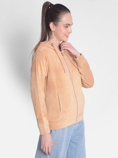 Brown Hooded Front-Open Sweatshirt-Women Sweatshirts-Crimsoune Club