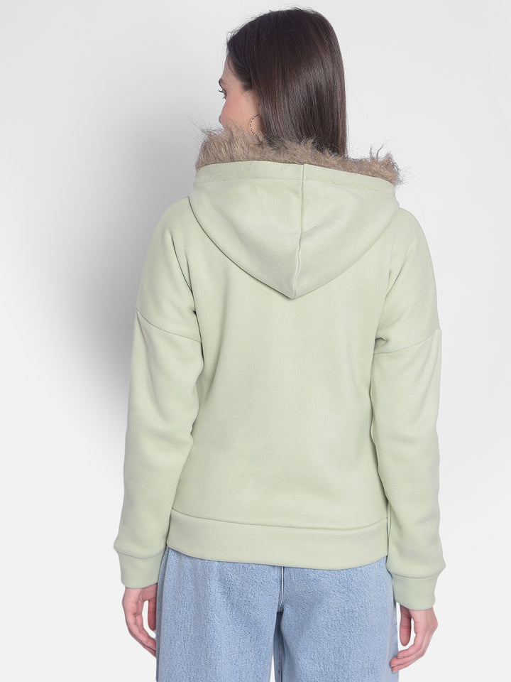 Olive Hooded Front-Open Sweatshirt-Women Sweatshirts-Crimsoune Club