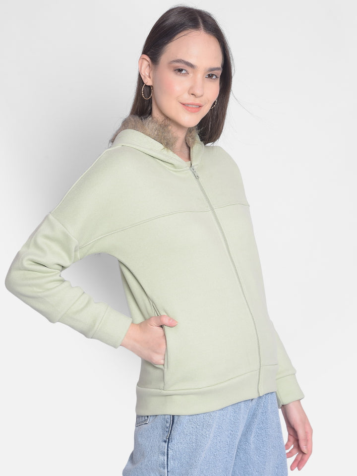 Olive Hooded Front-Open Sweatshirt-Women Sweatshirts-Crimsoune Club