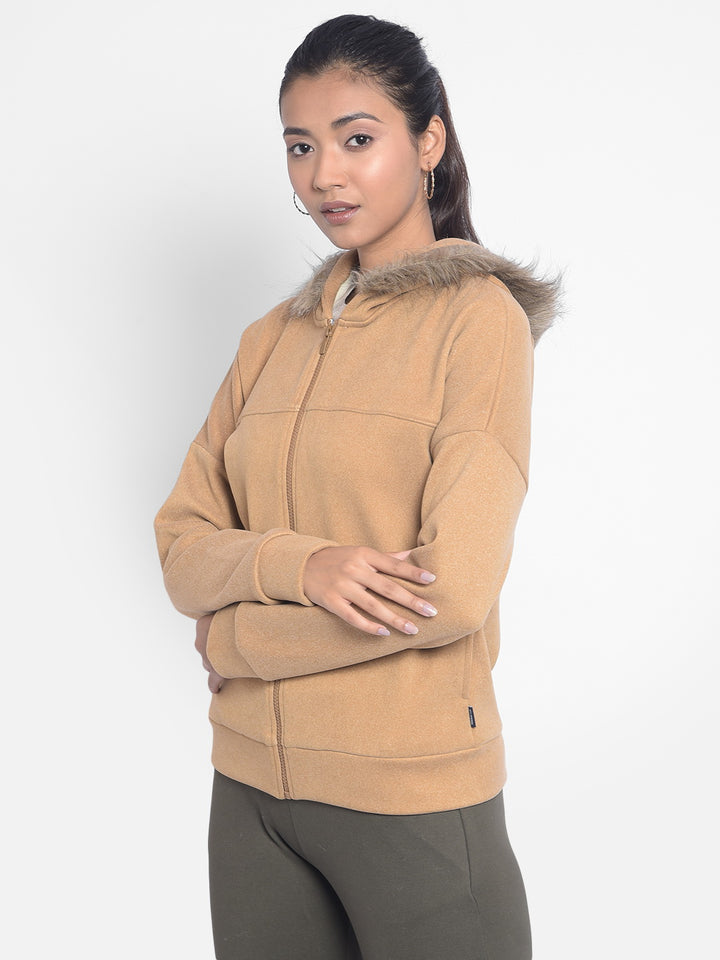 Brown Hoooded Front Open SweatShirts-Women SweatShirtss-Crimsoune Club