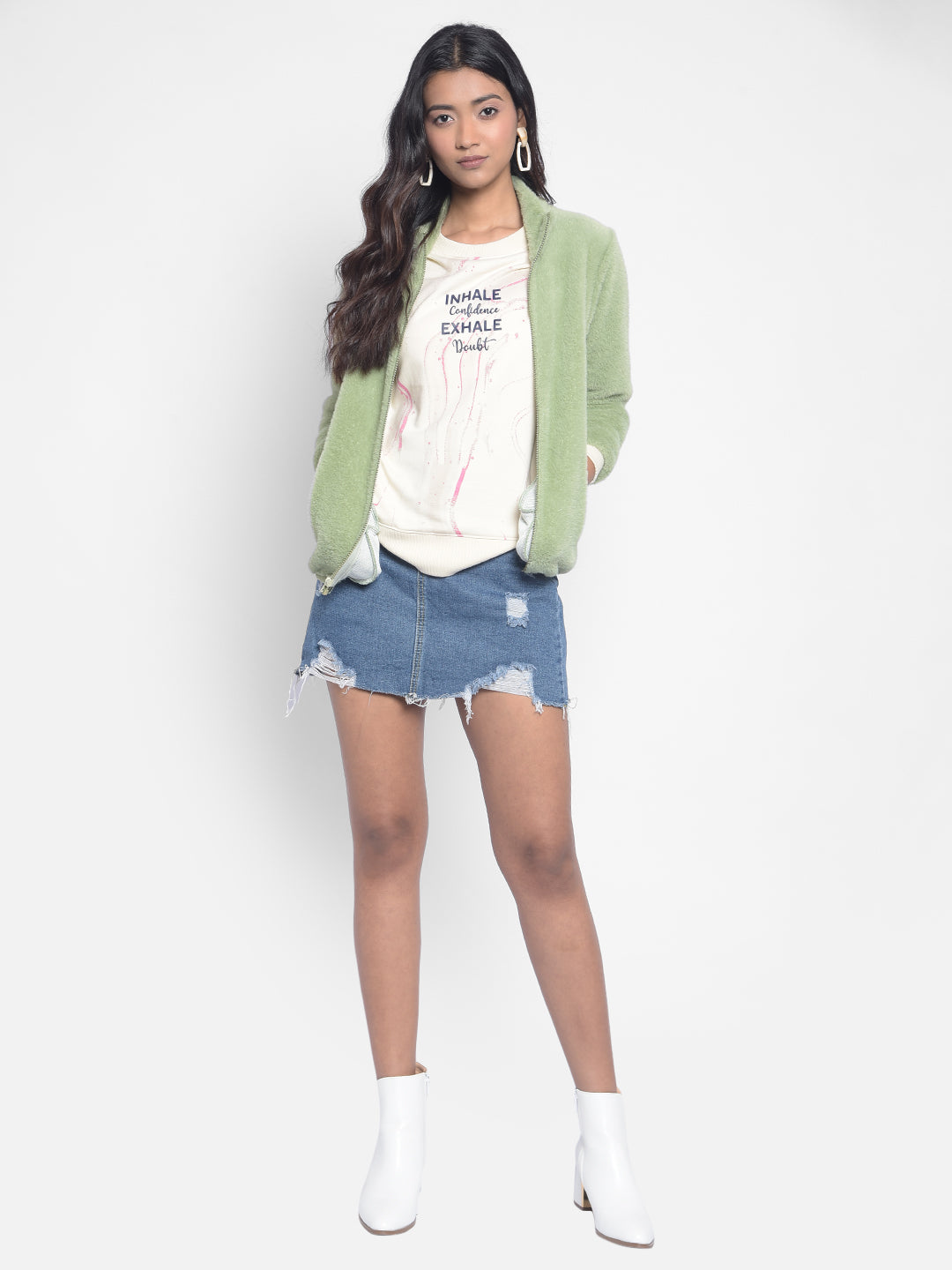 Green Front Open SweatShirts-Women SweatShirtss-Crimsoune Club